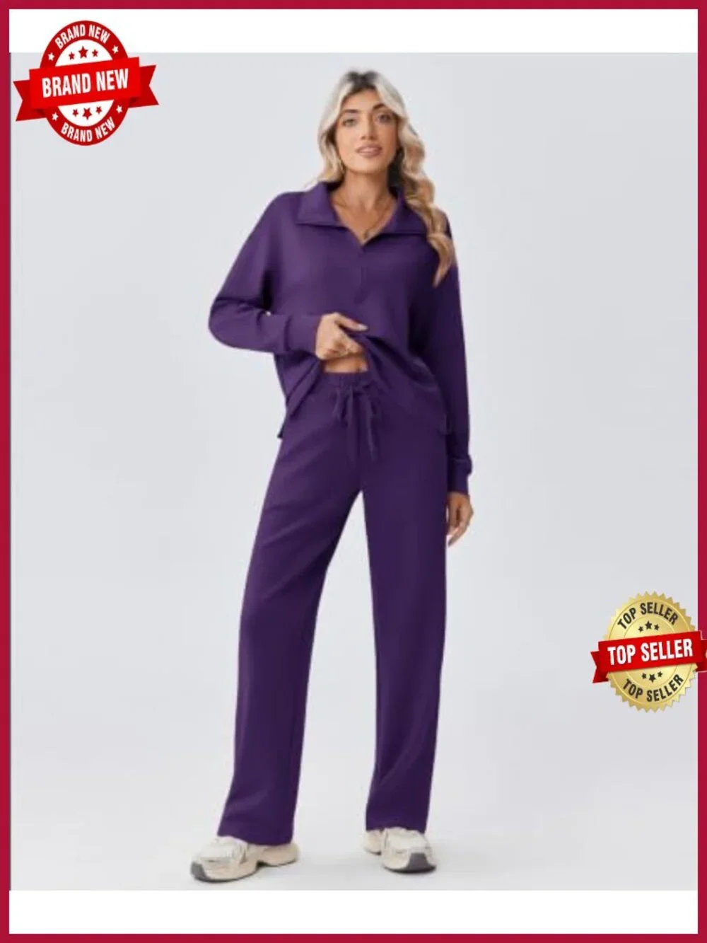 Women's 2 Piece Lounge Set Half Zip Sweatshirt Straight Leg Pants Loose Fit